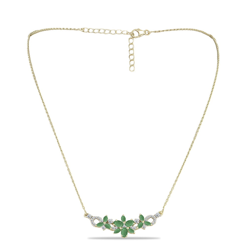 Collar de Plata Bañada en Oro con Esmeralda de Brasil y Topacio Blanco 1 