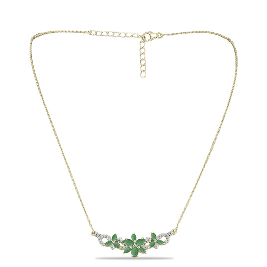 Collar de Plata Bañada en Oro con Esmeralda de Brasil y Topacio Blanco