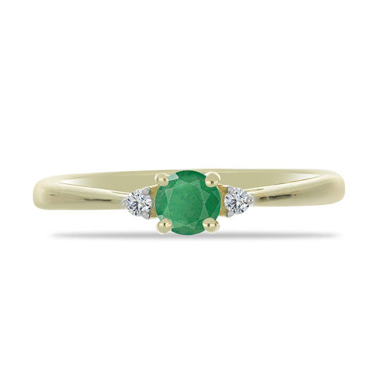 Anillo de Plata Bañada en Oro con Esmeralda de Brasil y Topacio Blanco