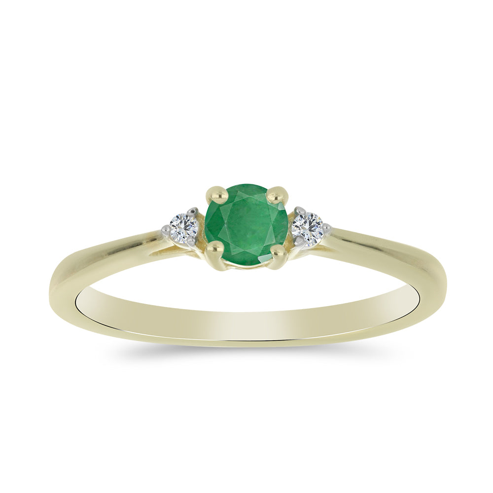 Anillo de Plata Bañada en Oro con Esmeralda de Brasil y Topacio Blanco 3 