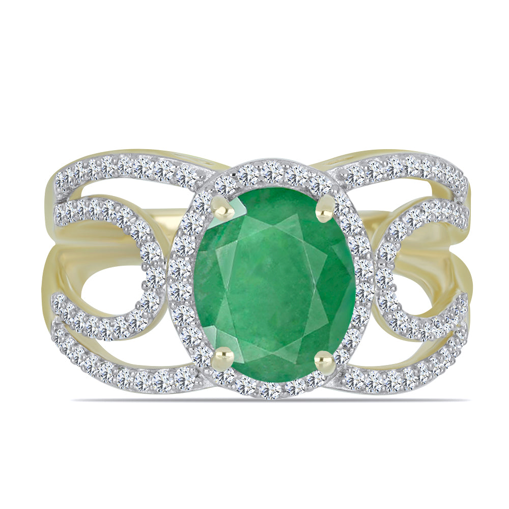Anillo de Plata Bañada en Oro con Esmeralda de Brasil y Topacio Blanco 1 