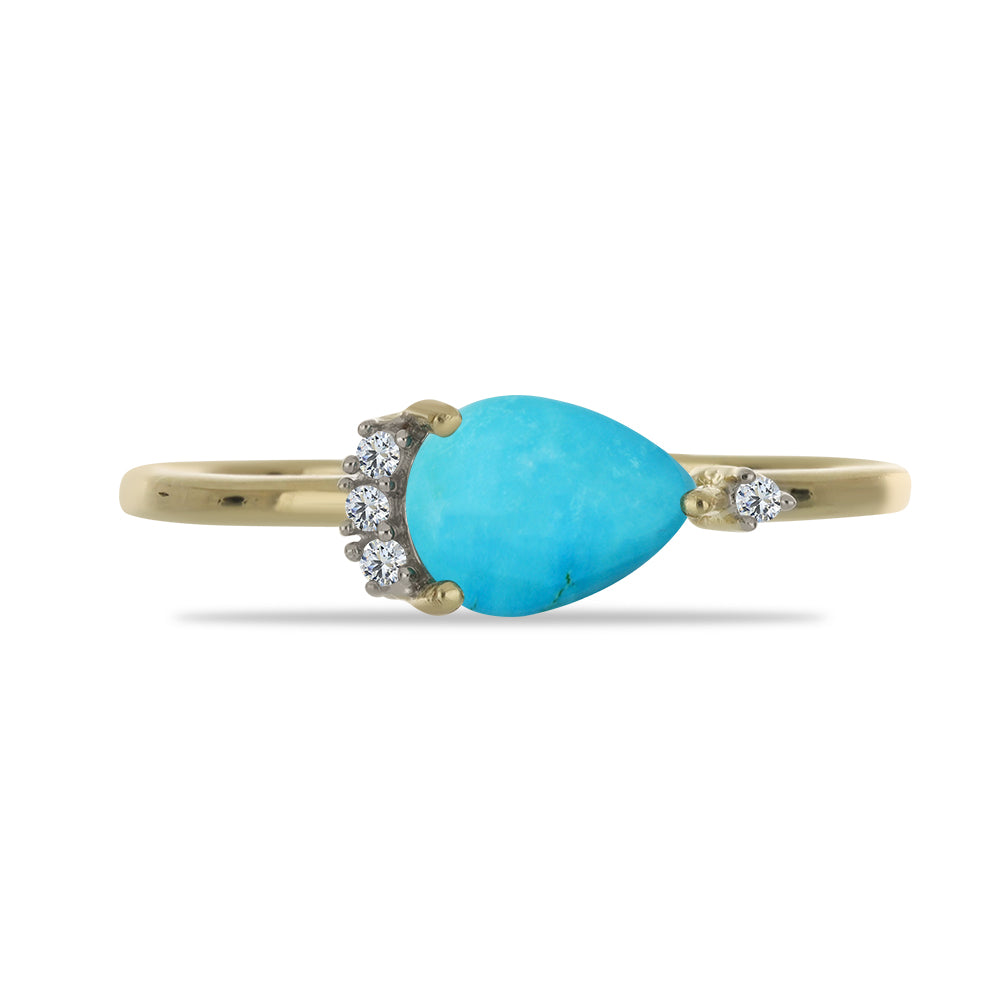 Anillo de Plata Bañada en Oro con Turquesa Bella Durmiente y Topacio Blanco 1 
