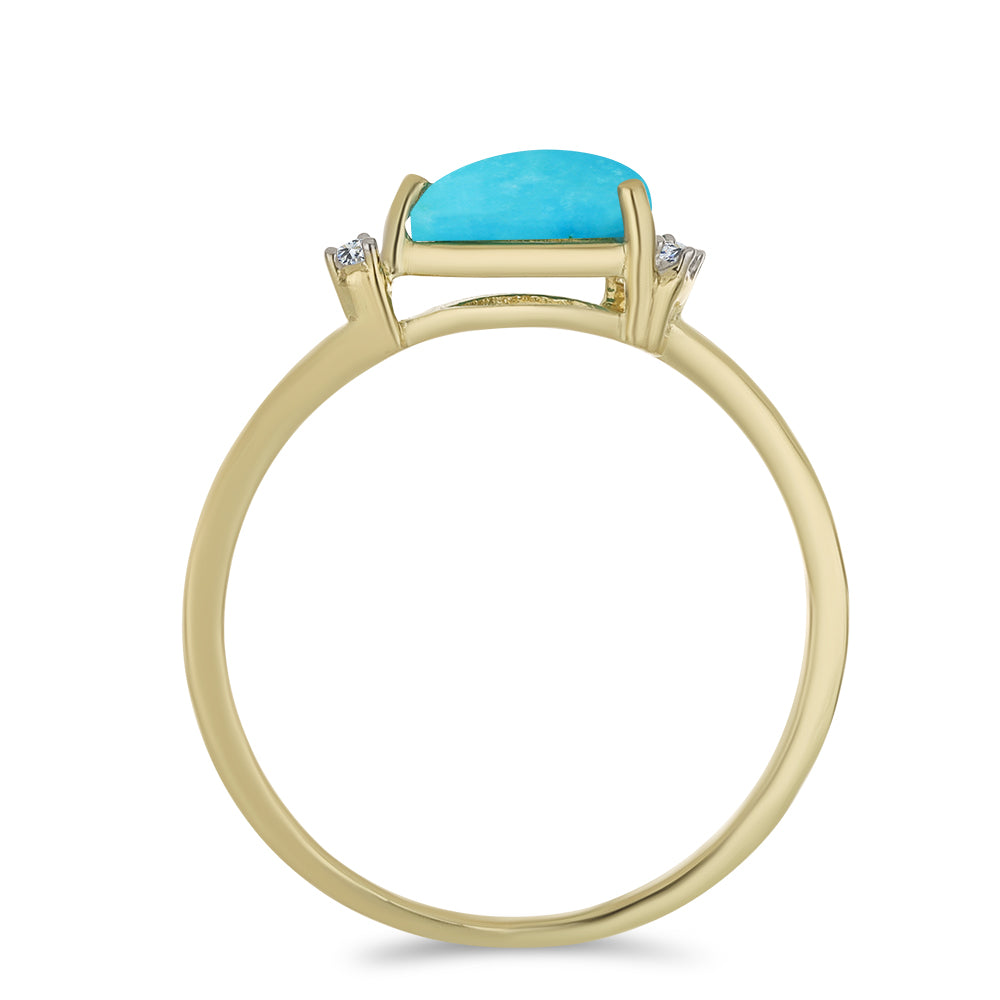 Anillo de Plata Bañada en Oro con Turquesa Bella Durmiente y Topacio Blanco 2 