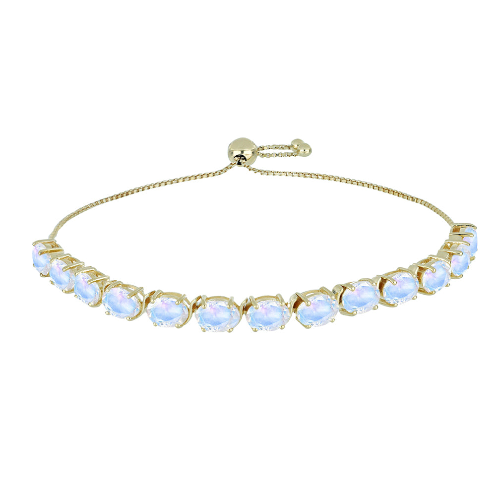 Pulsera de Plata Bañada en Oro con Piedra Lunar Arco Iris 1 