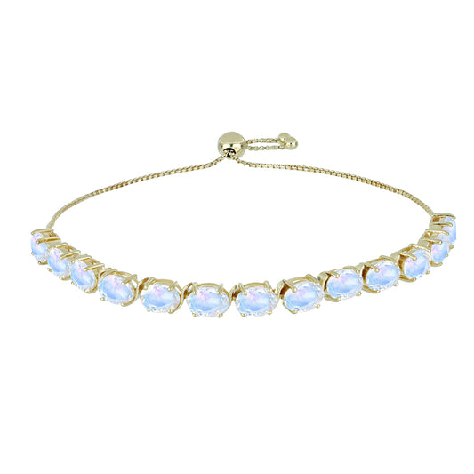 Pulsera de Plata Bañada en Oro con Piedra Lunar Arco Iris