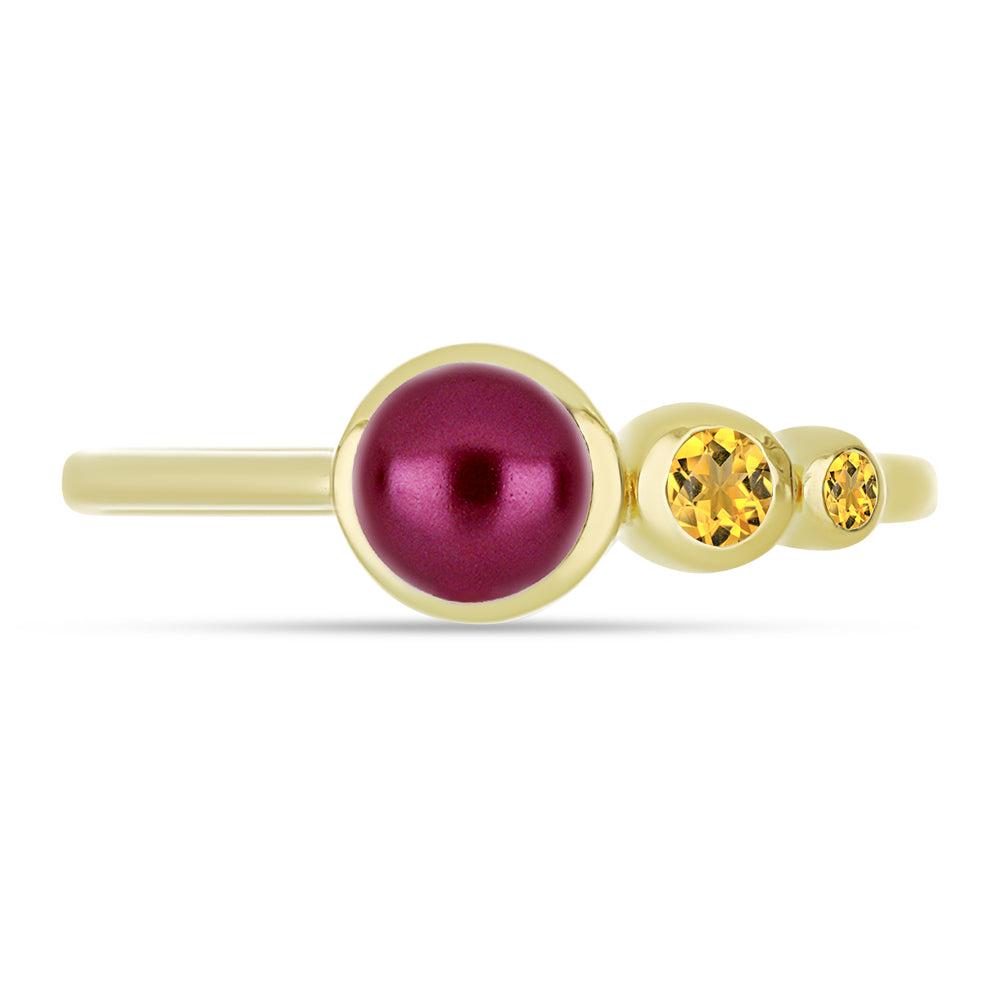 Anillo de Plata Bañada en Oro con Perla Púrpura de Agua dulce y Citrino de los Montes Urales 1 
