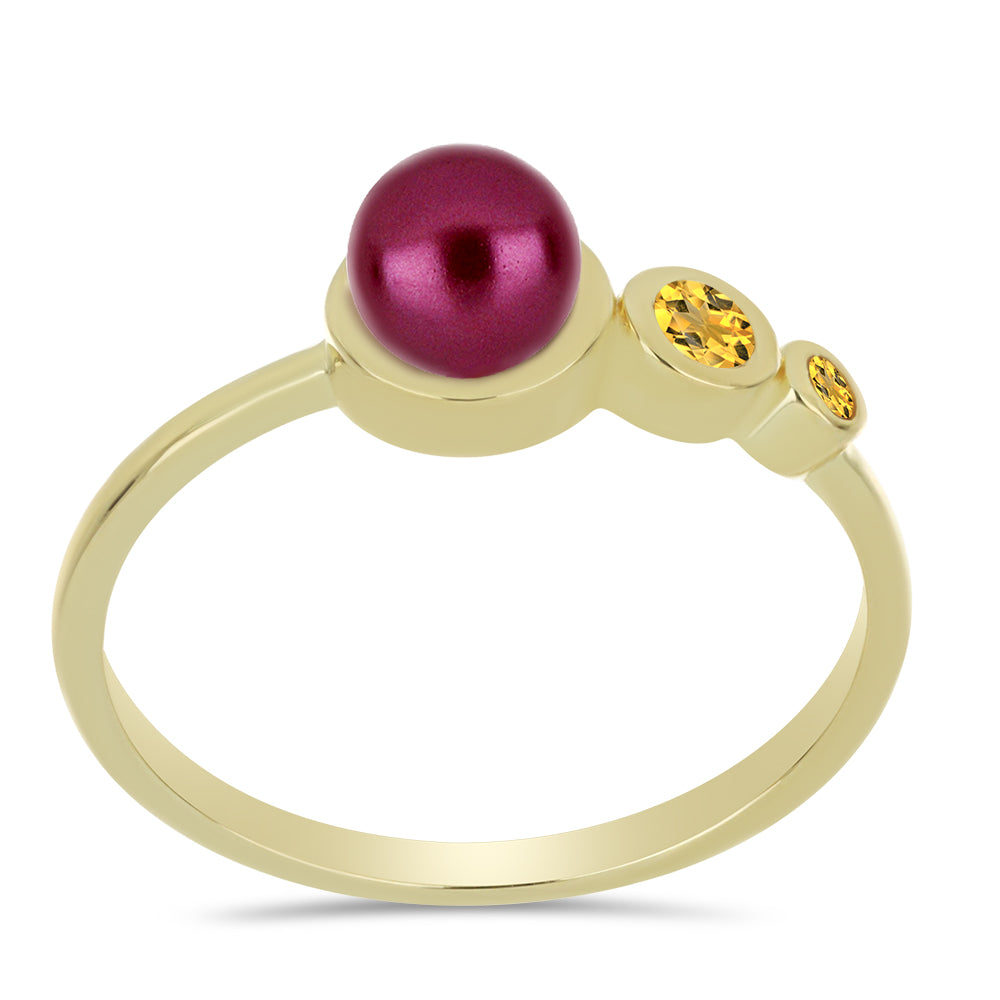 Anillo de Plata Bañada en Oro con Perla Púrpura de Agua dulce y Citrino de los Montes Urales 3 