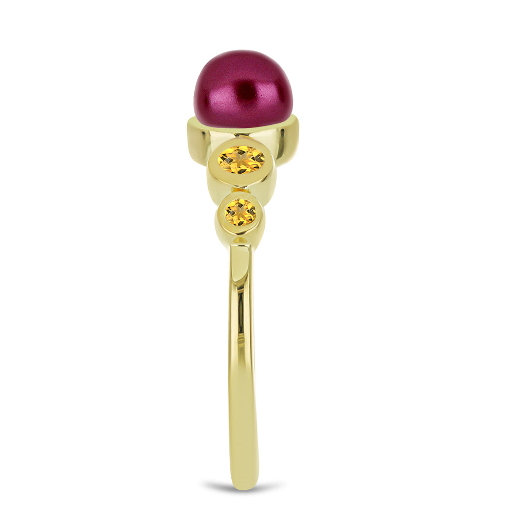 Anillo de Plata Bañada en Oro con Perla Púrpura de Agua dulce y Citrino de los Montes Urales 4 