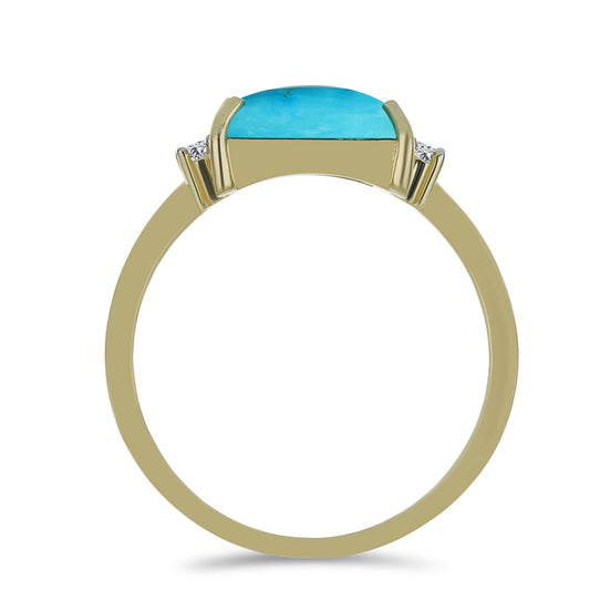 Anillo de Plata Bañada en Oro con Turquesa Bella Durmiente y Topacio Blanco