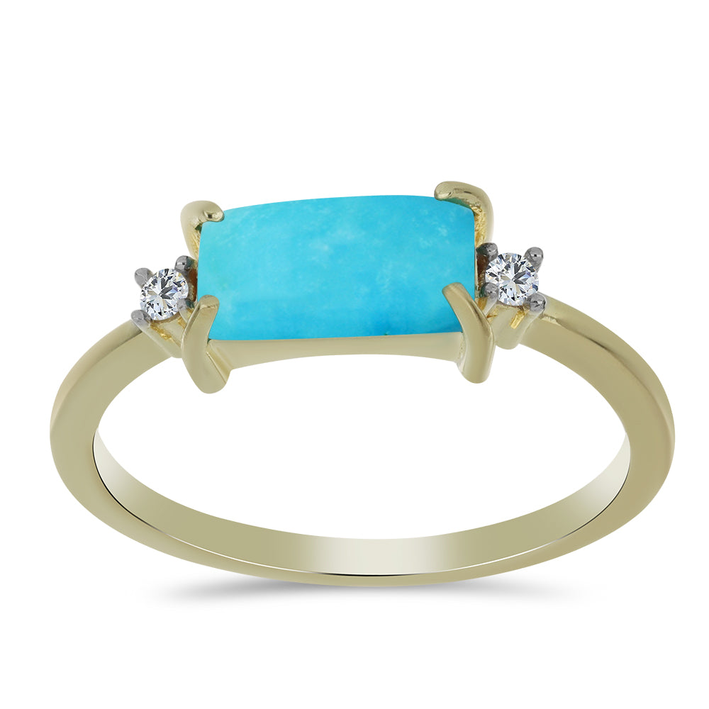 Anillo de Plata Bañada en Oro con Turquesa Bella Durmiente y Topacio Blanco