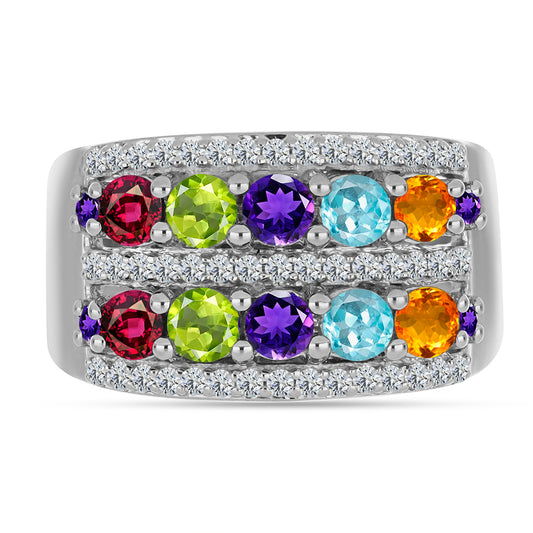Anillo de Plata con Amatista de Marruecos y Peridoto de Changbai