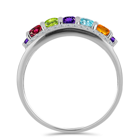 Anillo de Plata con Amatista de Marruecos y Peridoto de Changbai