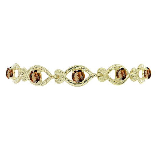 Pulsera de Plata Bañada en Oro con Cuarzo Coñac