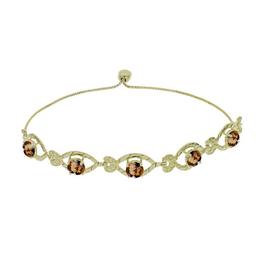 Pulsera de Plata Bañada en Oro con Cuarzo Coñac