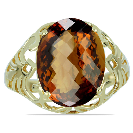 Anillo de Plata Bañada en Oro con Cuarzo Coñac