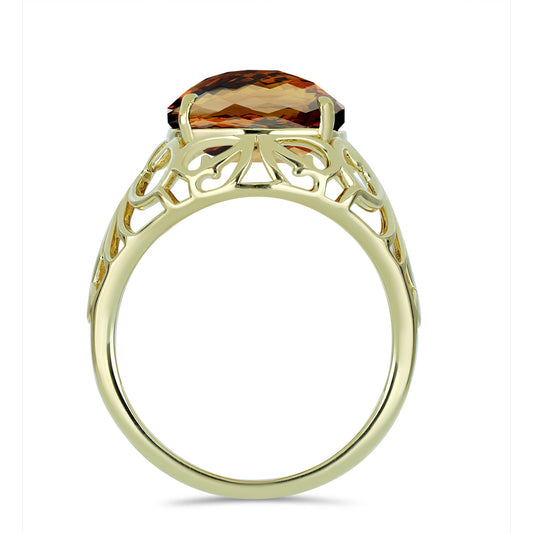 Anillo de Plata Bañada en Oro con Cuarzo Coñac