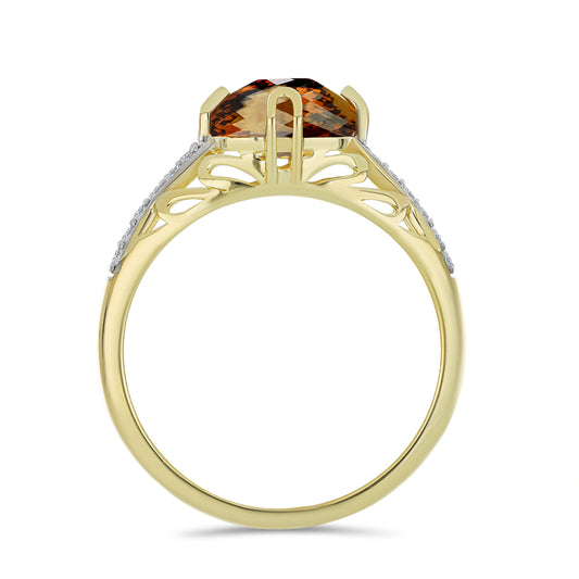 Anillo de Plata Bañada en Oro con Cuarzo Coñac y Topacio Blanco