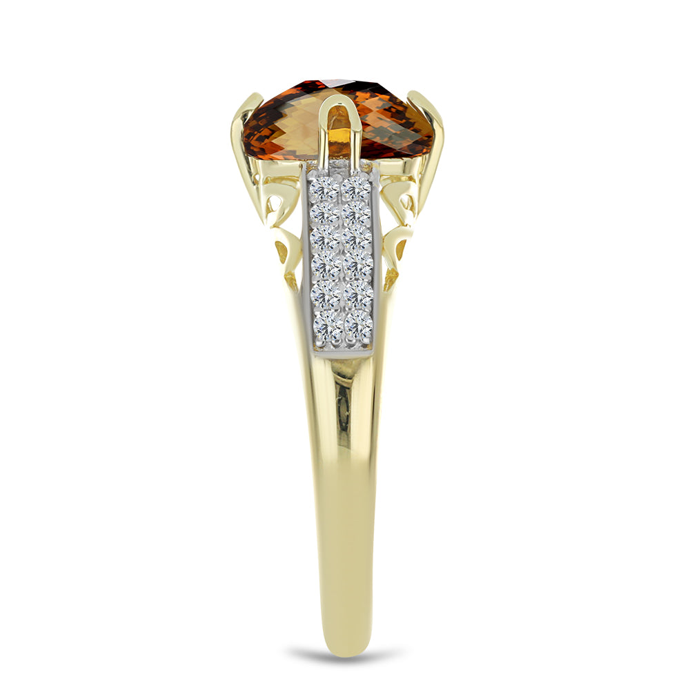 Anillo de Plata Bañada en Oro con Cuarzo Coñac y Topacio Blanco