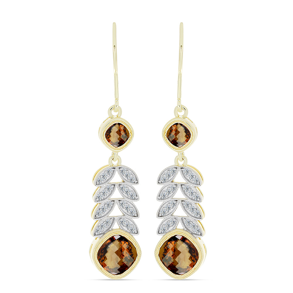 Pendientes de Plata Bañada en Oro con Cuarzo Coñac y Topacio Blanco