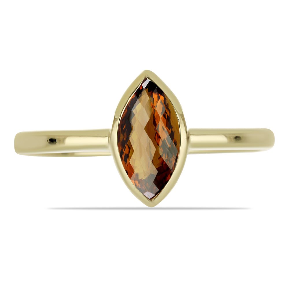 Anillo de Plata Bañada en Oro con Cuarzo Coñac 1 