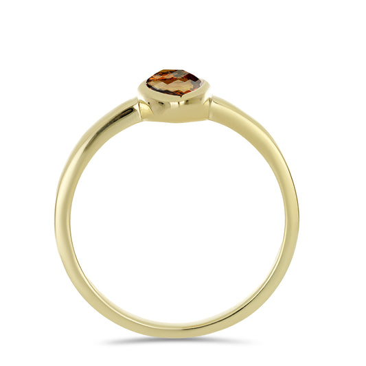 Anillo de Plata Bañada en Oro con Cuarzo Coñac