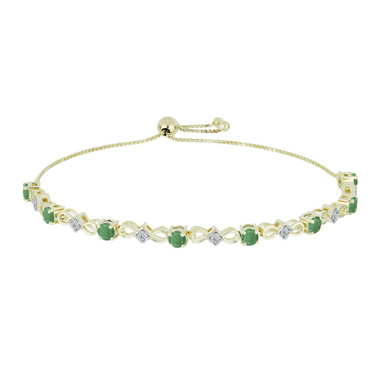 Pulsera de Plata Bañada en Oro con Esmeralda de Brasil y Topacio Blanco