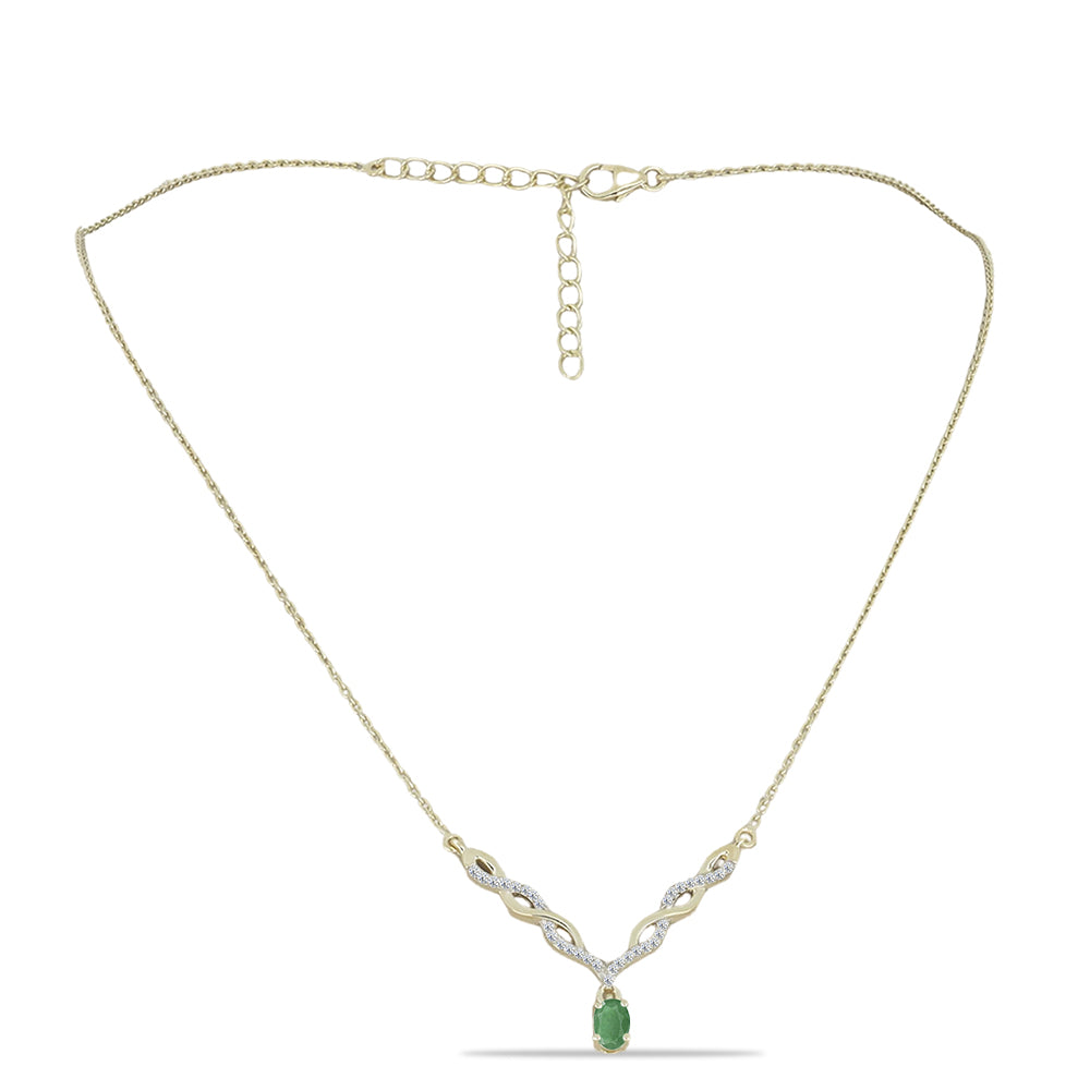 Collar de Plata Bañada en Oro con Esmeralda de Brasil y Topacio Blanco 1 