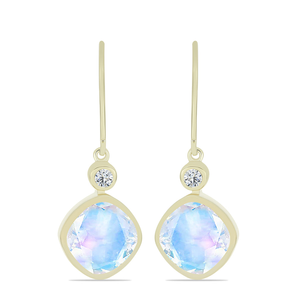 Pendientes de Plata Bañada en Oro con Piedra Lunar Arco Iris y Topacio Blanco
