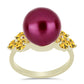 Anillo de Plata Bañada en Oro con Perla Púrpura de Agua dulce y Citrino de los Montes Urales