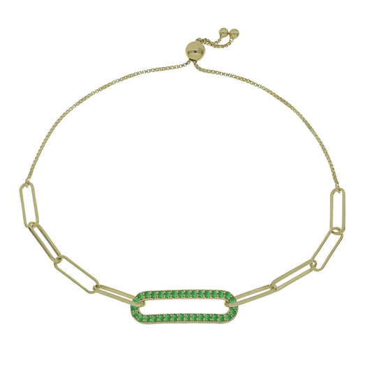Pulsera de Plata Bañada en Oro con Esmeralda de Brasil