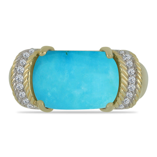 Anillo de Plata Bañada en Oro con Turquesa Bella Durmiente y Topacio Blanco