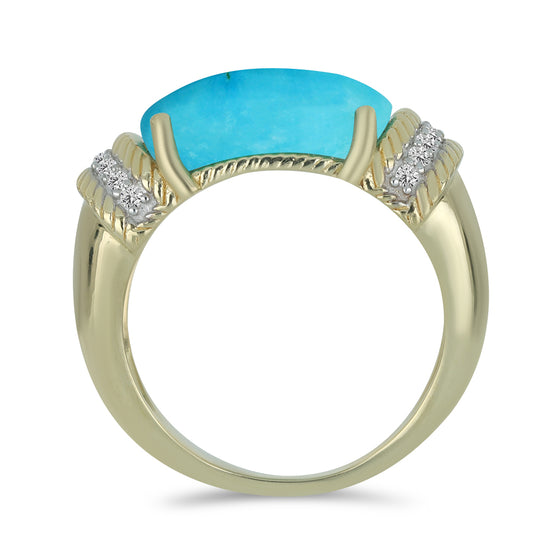 Anillo de Plata Bañada en Oro con Turquesa Bella Durmiente y Topacio Blanco