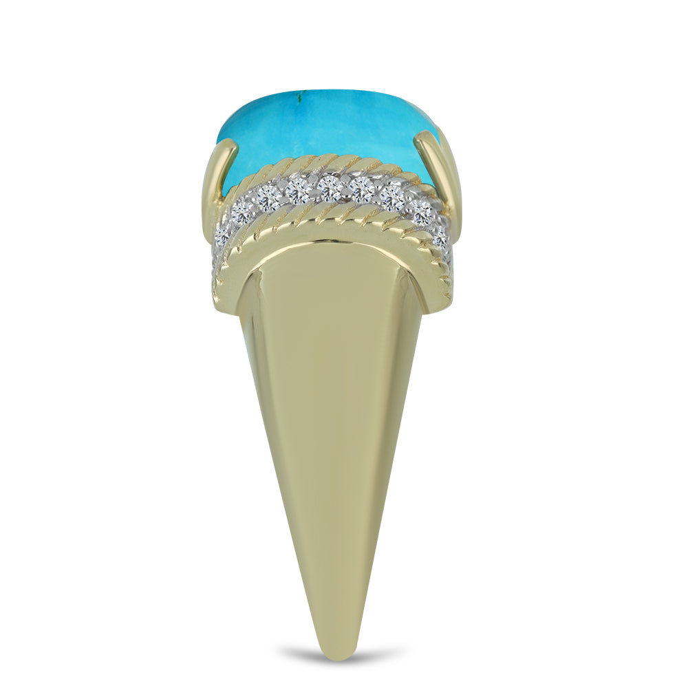 Anillo de Plata Bañada en Oro con Turquesa Bella Durmiente y Topacio Blanco 4 
