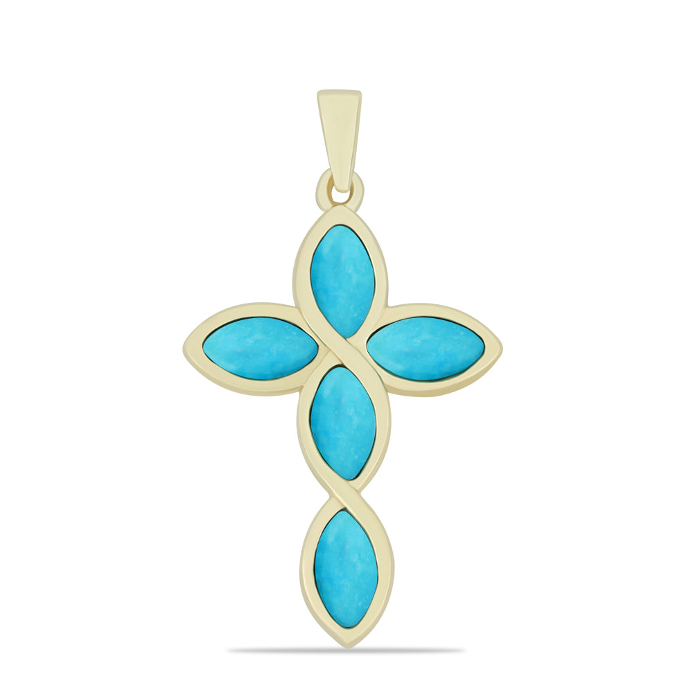 Cruz Colgante de Plata Bañada en Oro con Turquesa Bella Durmiente