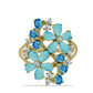 Anillo de Plata Bañada en Oro con Turquesa Bella Durmiente y Topacio Azul Suizo