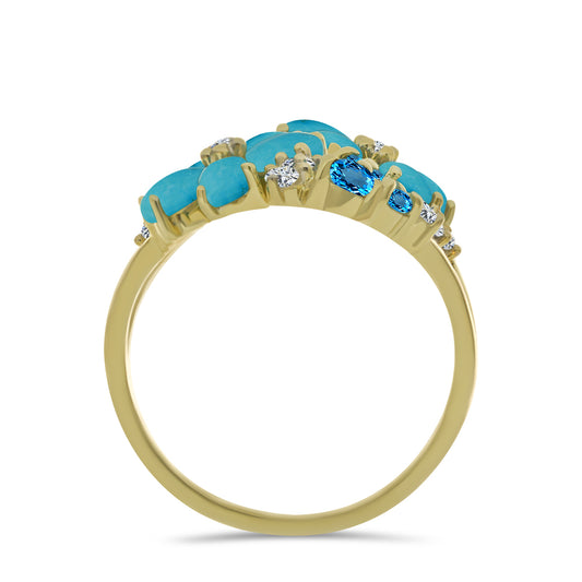 Anillo de Plata Bañada en Oro con Turquesa Bella Durmiente y Topacio Azul Suizo
