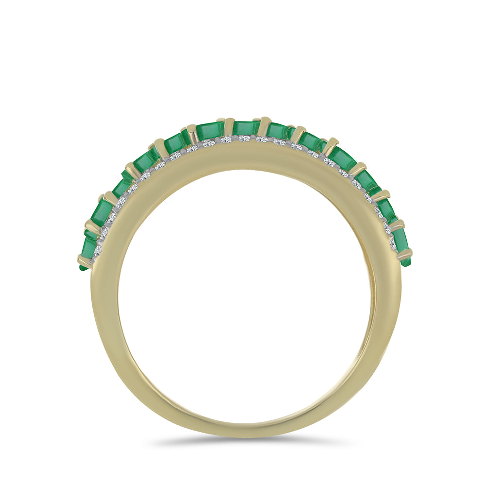 Anillo de Plata Bañada en Oro con Esmeralda de Brasil y Topacio Blanco 2 