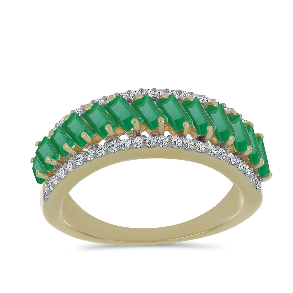 Anillo de Plata Bañada en Oro con Esmeralda de Brasil y Topacio Blanco