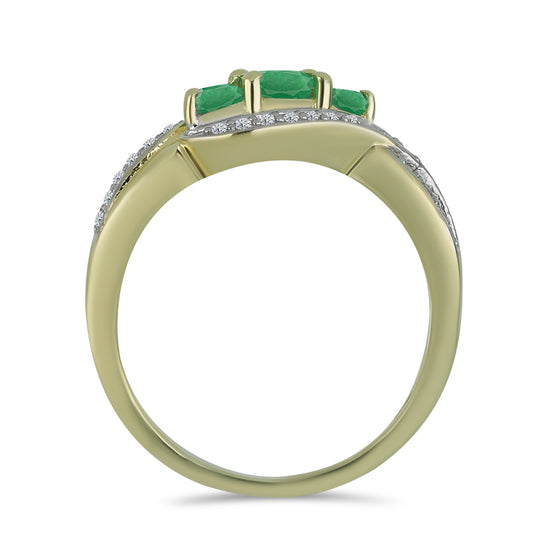 Anillo de Plata Bañada en Oro con Esmeralda de Brasil y Topacio Blanco