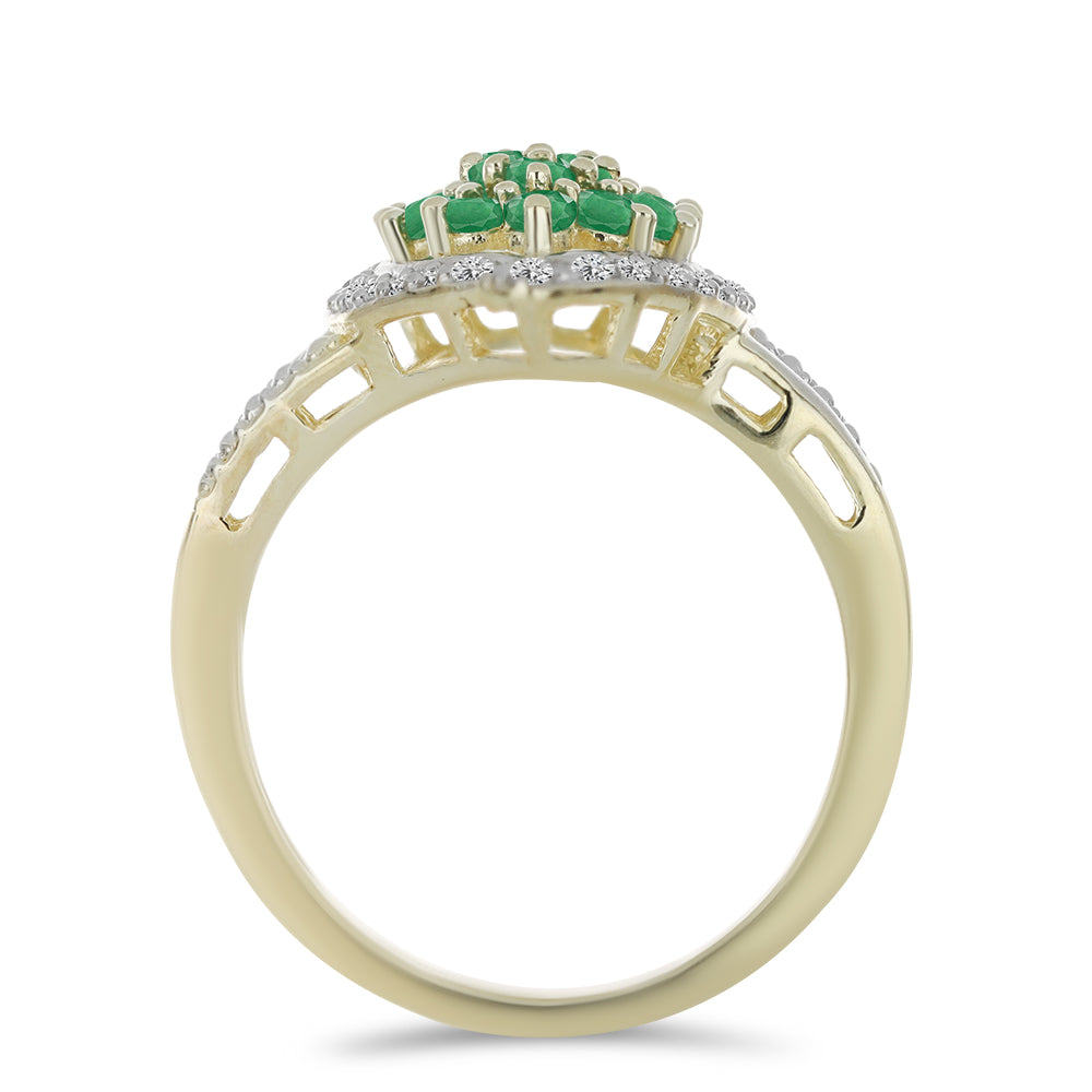 Anillo de Plata Bañada en Oro con Esmeralda de Brasil y Topacio Blanco 2 