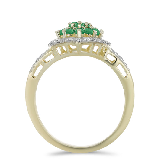 Anillo de Plata Bañada en Oro con Esmeralda de Brasil y Topacio Blanco
