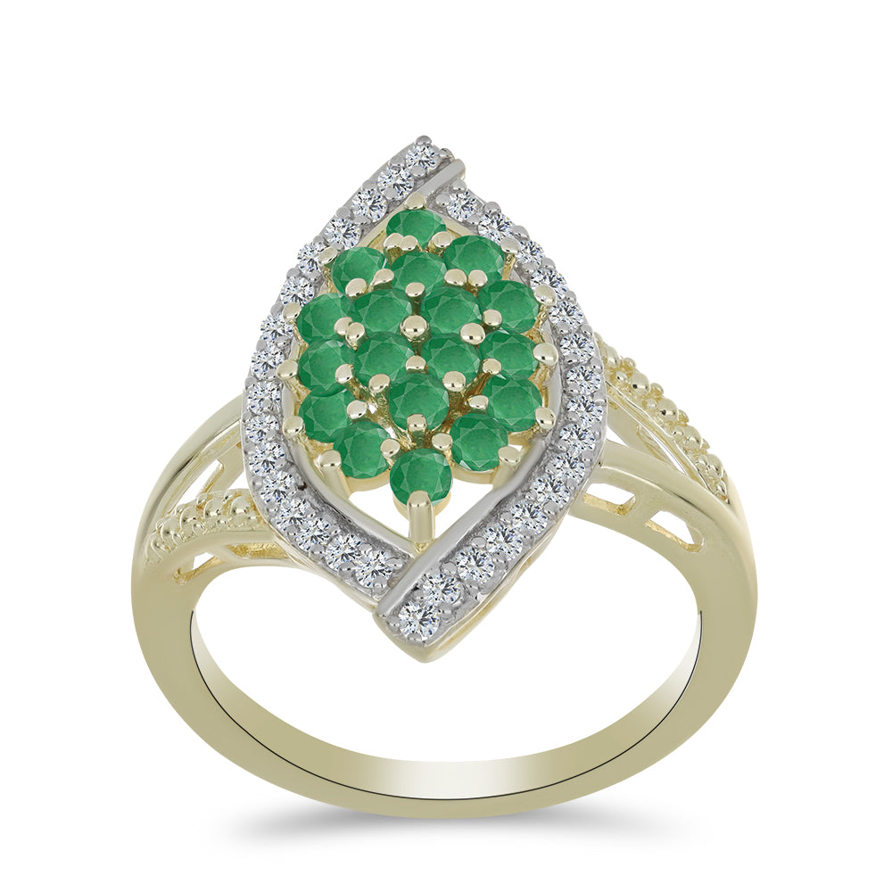 Anillo de Plata Bañada en Oro con Esmeralda de Brasil y Topacio Blanco 3 