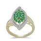 Anillo de Plata Bañada en Oro con Esmeralda de Brasil y Topacio Blanco