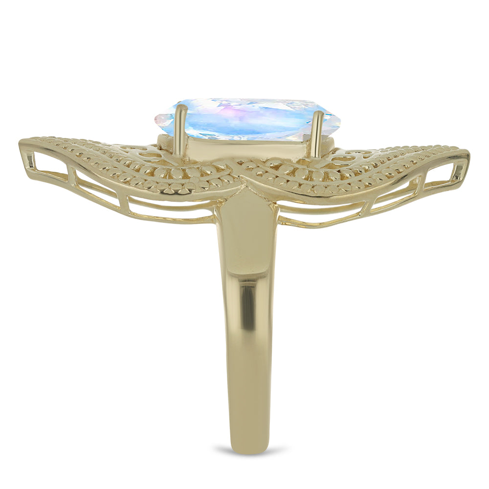 Anillo de Plata Bañada en Oro con Piedra Lunar Arco Iris 4 