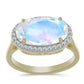 Anillo de Plata Bañada en Oro con Piedra Lunar Arco Iris y Topacio Blanco
