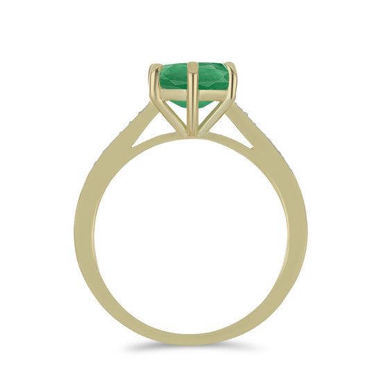 Anillo de Plata Bañada en Oro con Esmeralda de Brasil y Topacio Blanco