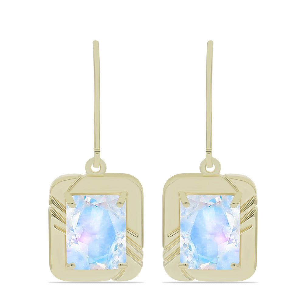 Pendientes de Plata Bañada en Oro con Piedra Lunar Arco Iris 1 