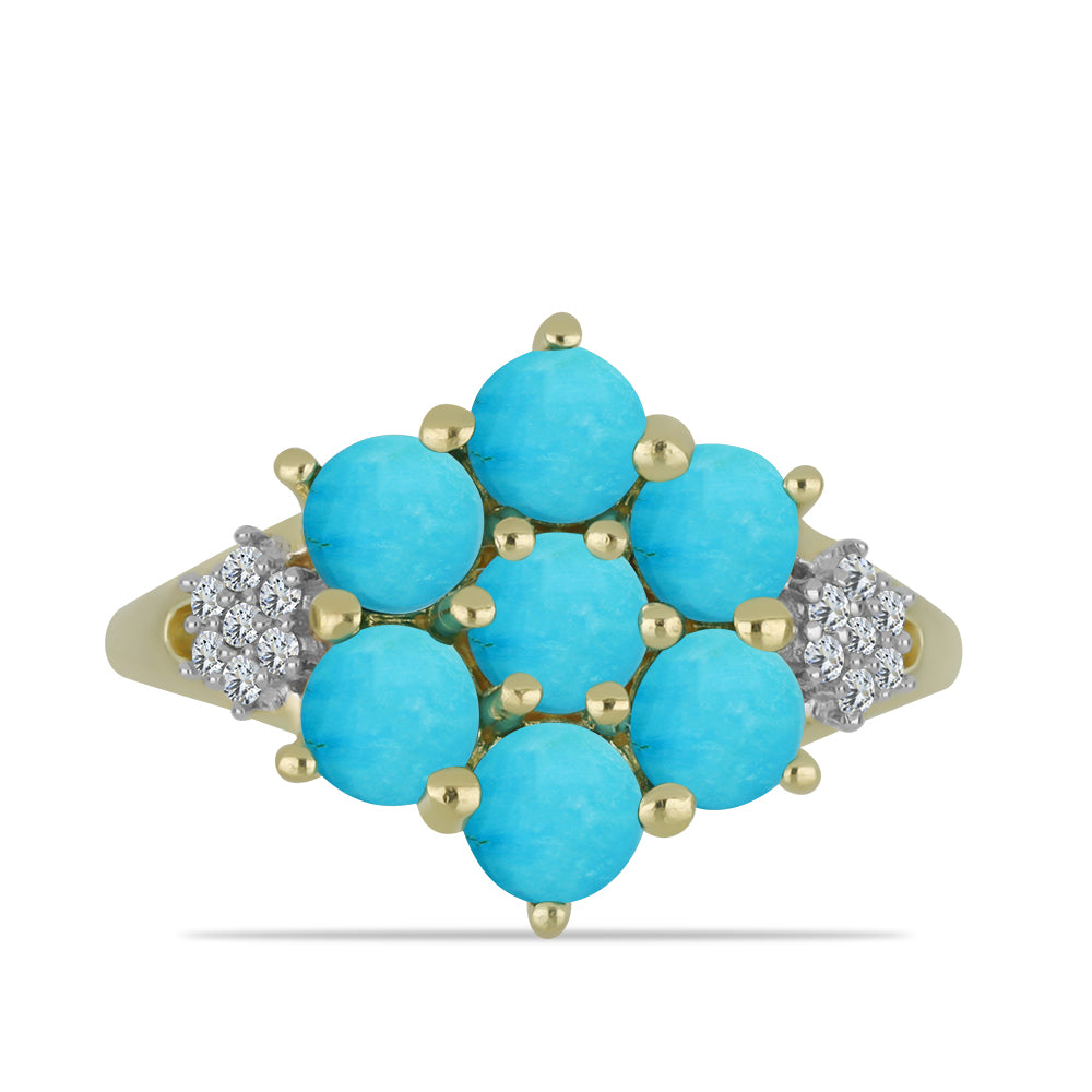 Anillo de Plata Bañada en Oro con Turquesa Bella Durmiente y Topacio Blanco