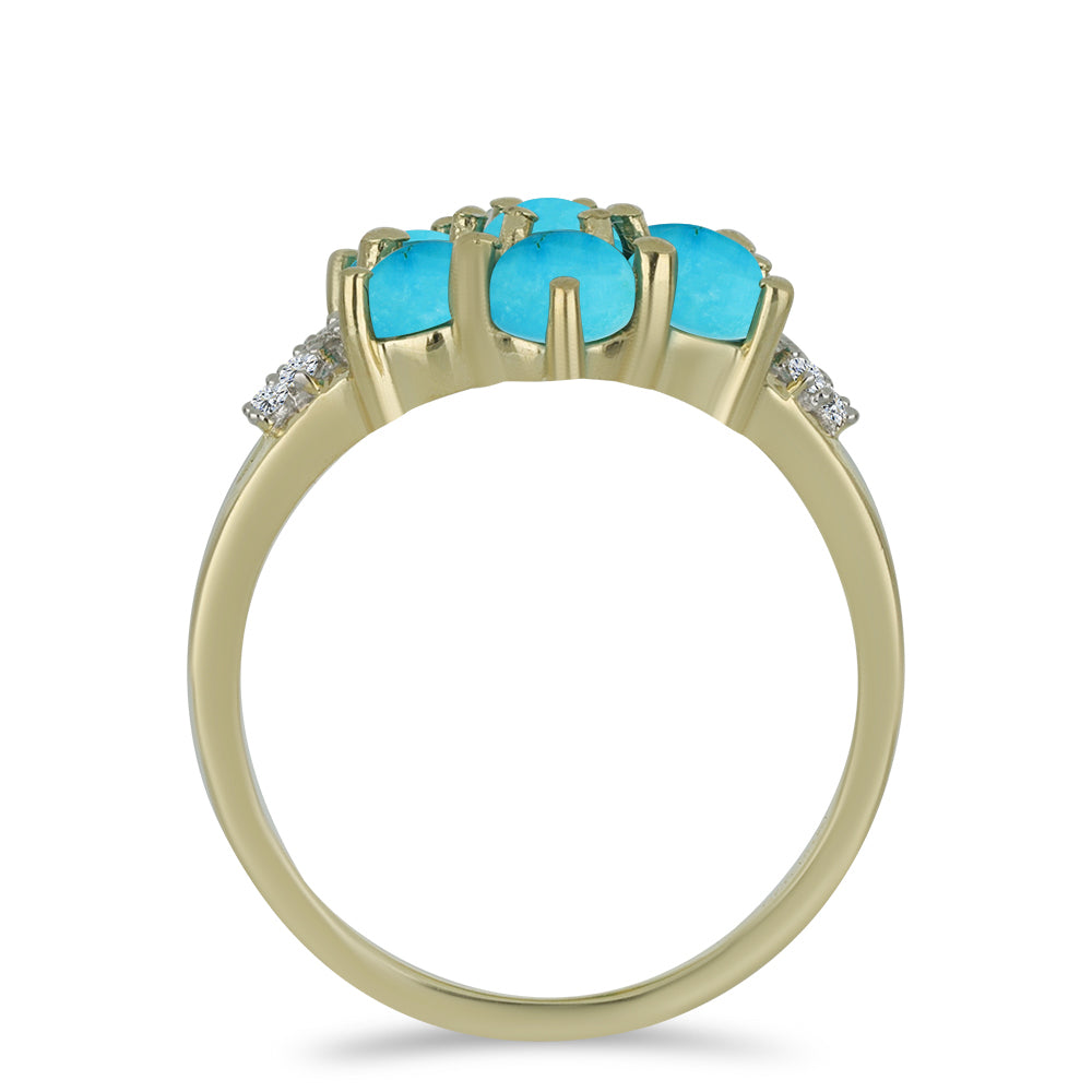Anillo de Plata Bañada en Oro con Turquesa Bella Durmiente y Topacio Blanco 2 