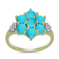 Anillo de Plata Bañada en Oro con Turquesa Bella Durmiente y Topacio Blanco